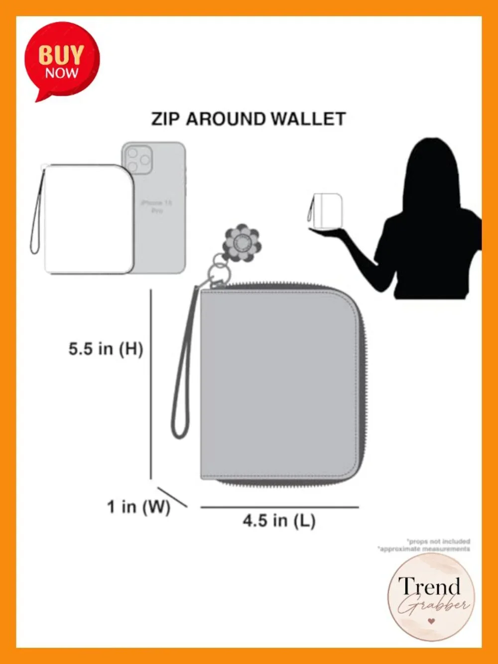 Zip Around Wallet Wristlet with 8 Credit Card Slots, Sturdy PU Leather